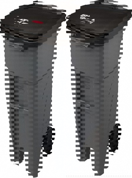 Rollout Trash Can: 32 gal, Rectangle, Gr